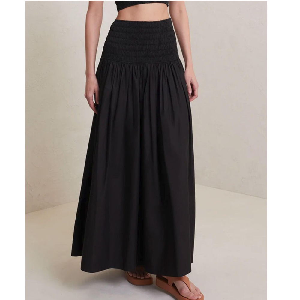 A.L.C. Black Catalina Maxi Skirt Size 0 Cotton High Rise Smocked Black Feminine